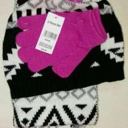 Шапка+шарф+перчатки для девочки